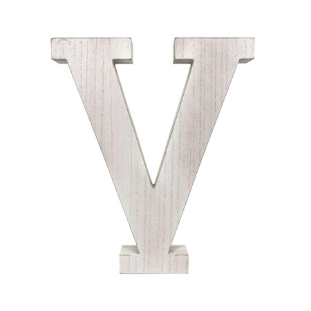 Homeroots 16 in. Distressed Wooden Initial Letter V Sculpture, White Wash 478374